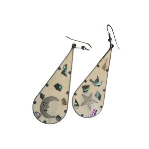 Eclectic moon star Vintage mother of pearl inlay earrings art deco jewelry